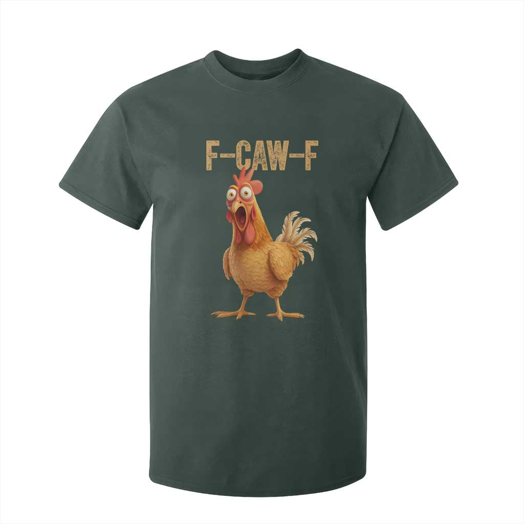 Funny F Caw F Chicken Meme Graphic T Shirt For Kid Hilarious Cartoon Poultry Humor TS02 Dark Forest Green Print Your Wear