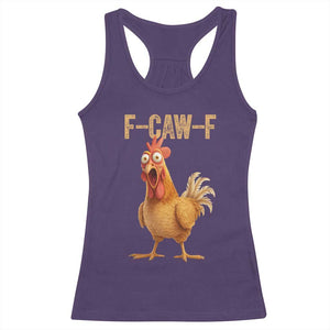 Funny F Caw F Chicken Meme Graphic Racerback Tank Top Hilarious Cartoon Poultry Humor TS02 Purple Print Your Wear