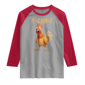 Funny F Caw F Chicken Meme Graphic Raglan Shirt Hilarious Cartoon Poultry Humor TS02 Sport Gray Red Print Your Wear