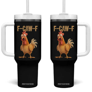 Funny F Caw F Chicken Meme Graphic Tumbler With Handle Hilarious Cartoon Poultry Humor TS02 One Size: 40 oz Black Print Your Wear
