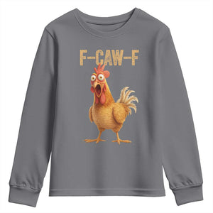 Funny F Caw F Chicken Meme Graphic Youth Sweatshirt Hilarious Cartoon Poultry Humor TS02 Charcoal Print Your Wear