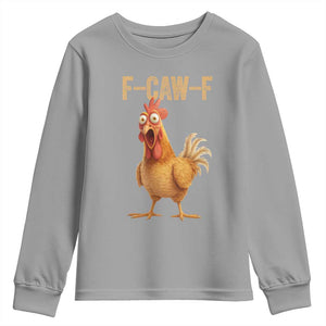 Funny F Caw F Chicken Meme Graphic Youth Sweatshirt Hilarious Cartoon Poultry Humor TS02 Sport Gray Print Your Wear