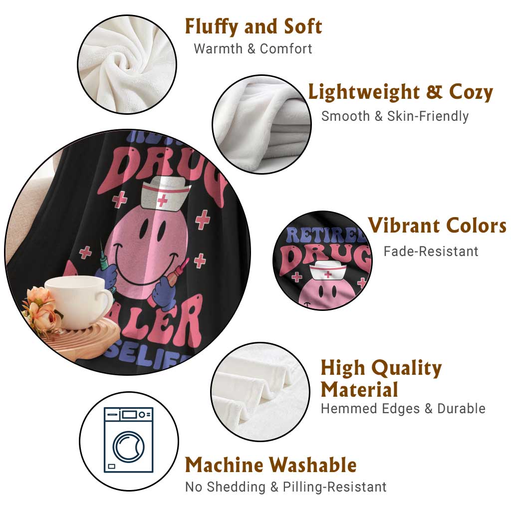 Funny Retired Drug Dealer Throw Blanket Retro Nurse Life Retirement Gift for Healthcare Workers TS02 Print Your Wear