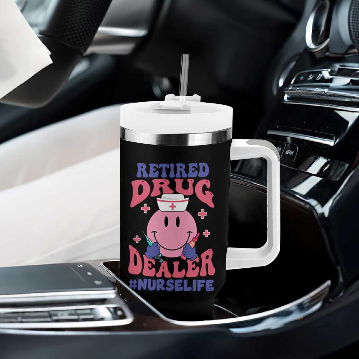 Funny Retired Drug Dealer Tumbler With Handle Retro Nurse Life Retirement Gift for Healthcare Workers TS02 Print Your Wear