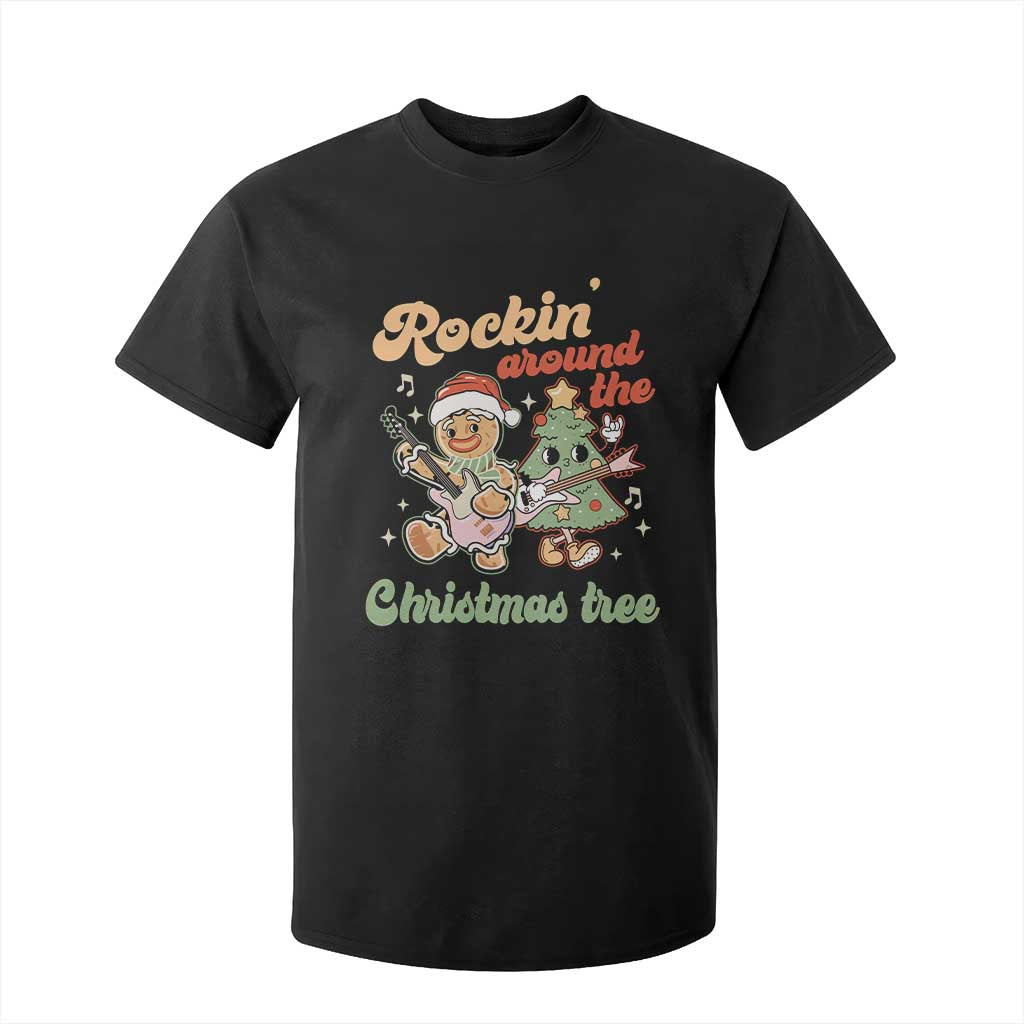Groovy Christmas T Shirt For Kid Rockin' Around The Xmas Tree Groovy Gingerbread Man TS02 Black Print Your Wear