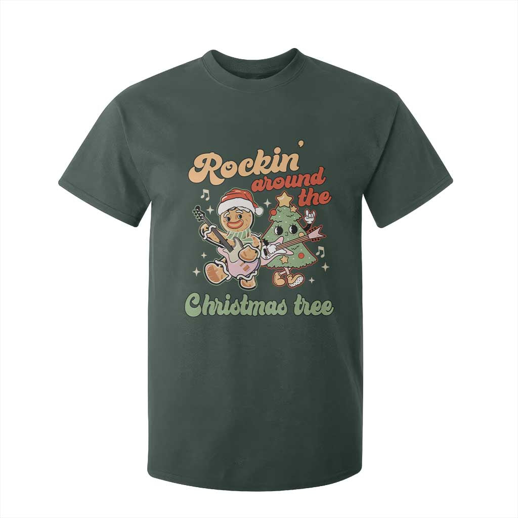 Groovy Christmas T Shirt For Kid Rockin' Around The Xmas Tree Groovy Gingerbread Man TS02 Dark Forest Green Print Your Wear