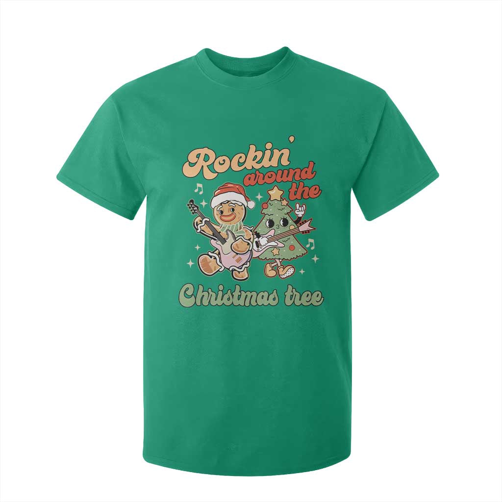 Groovy Christmas T Shirt For Kid Rockin' Around The Xmas Tree Groovy Gingerbread Man TS02 Irish Green Print Your Wear