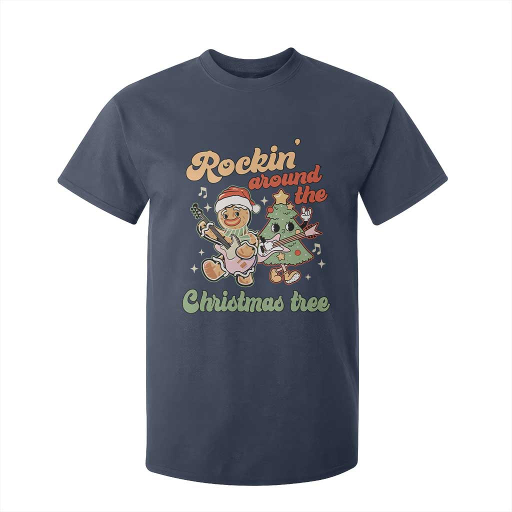 Groovy Christmas T Shirt For Kid Rockin' Around The Xmas Tree Groovy Gingerbread Man TS02 Navy Print Your Wear