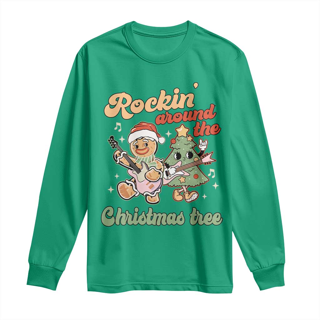 Groovy Christmas Long Sleeve Shirt Rockin' Around The Xmas Tree Groovy Gingerbread Man TS02 Irish Green Print Your Wear