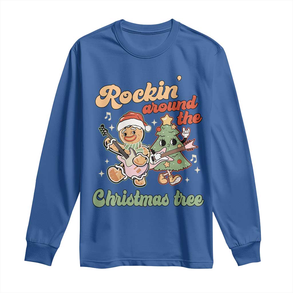 Groovy Christmas Long Sleeve Shirt Rockin' Around The Xmas Tree Groovy Gingerbread Man TS02 Royal Blue Print Your Wear