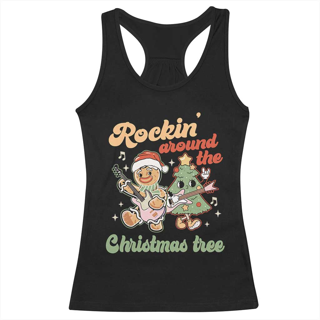 Groovy Christmas Racerback Tank Top Rockin' Around The Xmas Tree Groovy Gingerbread Man TS02 Black Print Your Wear