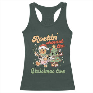 Groovy Christmas Racerback Tank Top Rockin' Around The Xmas Tree Groovy Gingerbread Man TS02 Dark Forest Green Print Your Wear