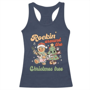 Groovy Christmas Racerback Tank Top Rockin' Around The Xmas Tree Groovy Gingerbread Man TS02 Navy Print Your Wear