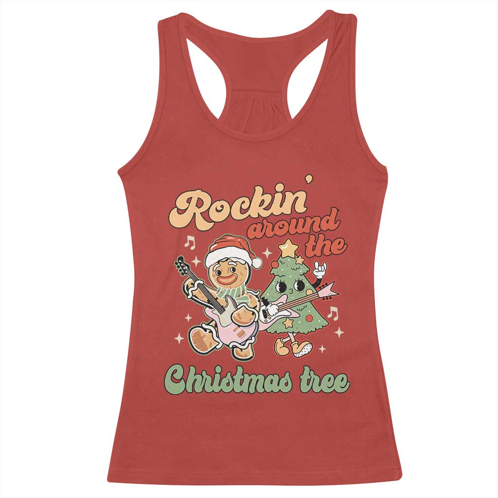 Groovy Christmas Racerback Tank Top Rockin' Around The Xmas Tree Groovy Gingerbread Man TS02 Red Print Your Wear