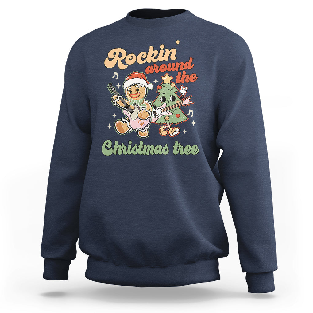 Groovy Christmas Sweatshirt Rockin' Around The Xmas Tree Groovy Gingerbread Man TS02 Navy Printyourwear