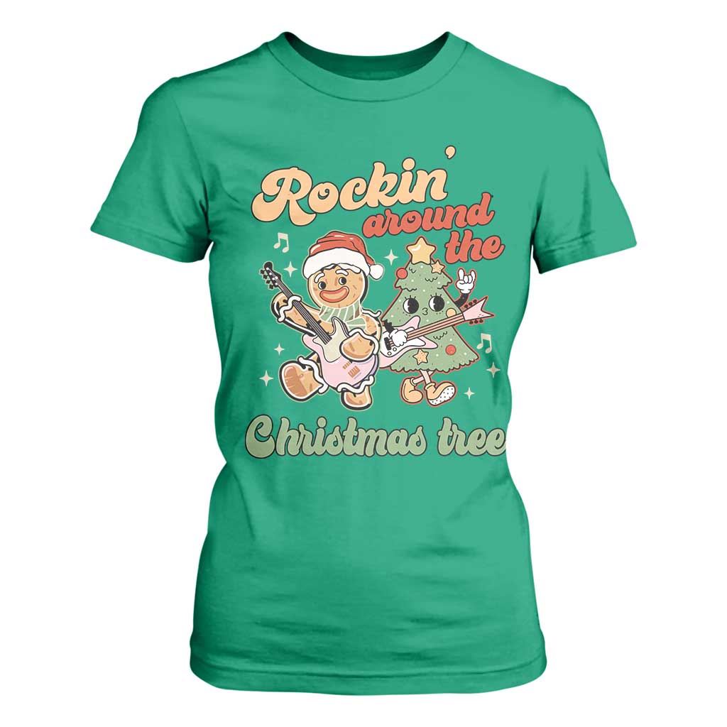 Groovy Christmas T Shirt For Women Rockin' Around The Xmas Tree Groovy Gingerbread Man TS02 Irish Green Print Your Wear