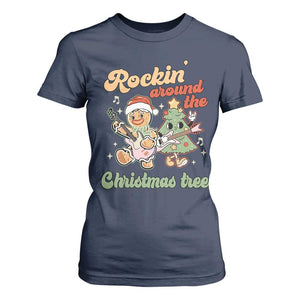 Groovy Christmas T Shirt For Women Rockin' Around The Xmas Tree Groovy Gingerbread Man TS02 Navy Print Your Wear