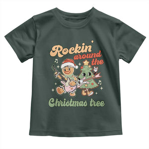 Groovy Christmas Toddler T Shirt Rockin' Around The Xmas Tree Groovy Gingerbread Man TS02 Dark Forest Green Print Your Wear