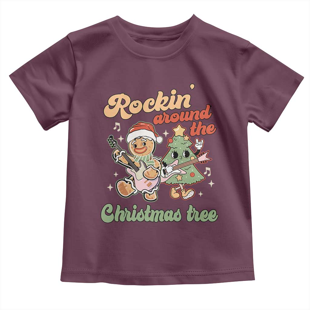 Groovy Christmas Toddler T Shirt Rockin' Around The Xmas Tree Groovy Gingerbread Man TS02 Maroon Print Your Wear