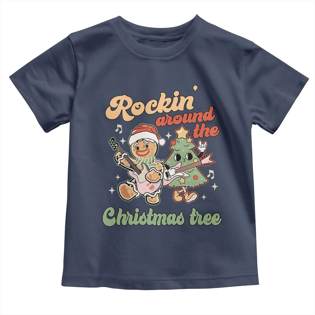Groovy Christmas Toddler T Shirt Rockin' Around The Xmas Tree Groovy Gingerbread Man TS02 Navy Print Your Wear