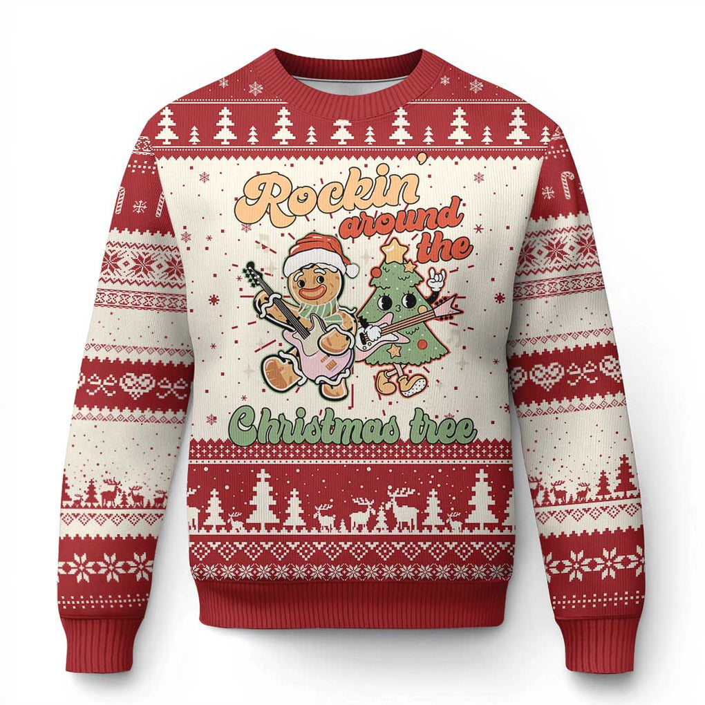 Groovy Christmas Ugly Christmas Sweater Rockin' Around The Xmas Tree Groovy Gingerbread Man TS02 Red Print Your Wear