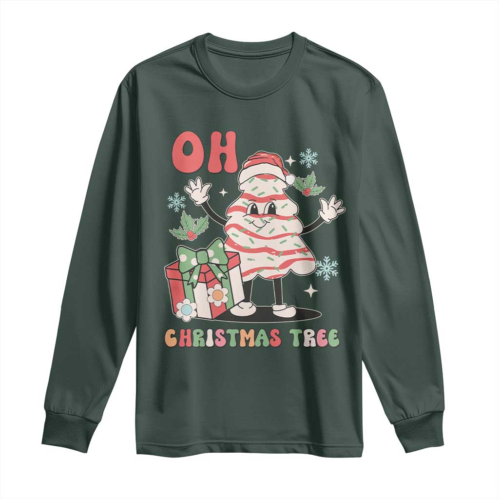 Oh Christmas Tree Retro Groovy Long Sleeve Shirt TS02 Dark Forest Green Print Your Wear