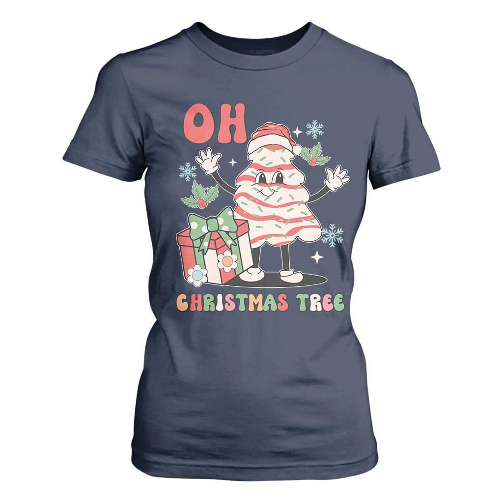Oh Christmas Tree Retro Groovy T Shirt For Women TS02 Navy Print Your Wear