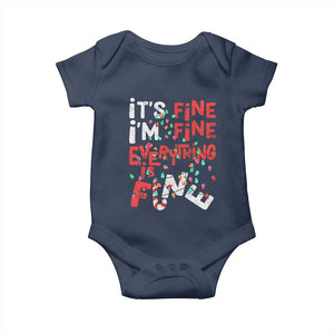 Funny Christmas Baby Onesie It's Fine I'm Fine Everthing Is Fine Xmas Lights TS02 Navy Print Your Wear