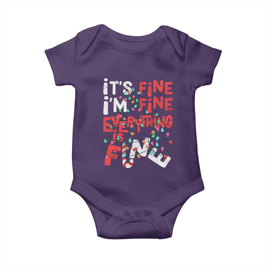 Funny Christmas Baby Onesie It's Fine I'm Fine Everthing Is Fine Xmas Lights TS02 Purple Print Your Wear