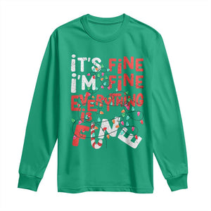 Funny Christmas Long Sleeve Shirt It's Fine I'm Fine Everthing Is Fine Xmas Lights TS02 Irish Green Print Your Wear