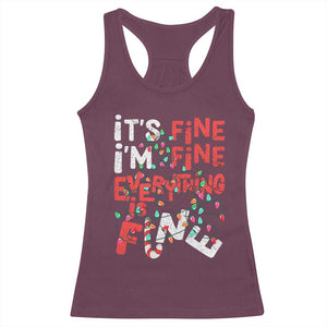 Funny Christmas Racerback Tank Top It's Fine I'm Fine Everthing Is Fine Xmas Lights TS02 Maroon Print Your Wear