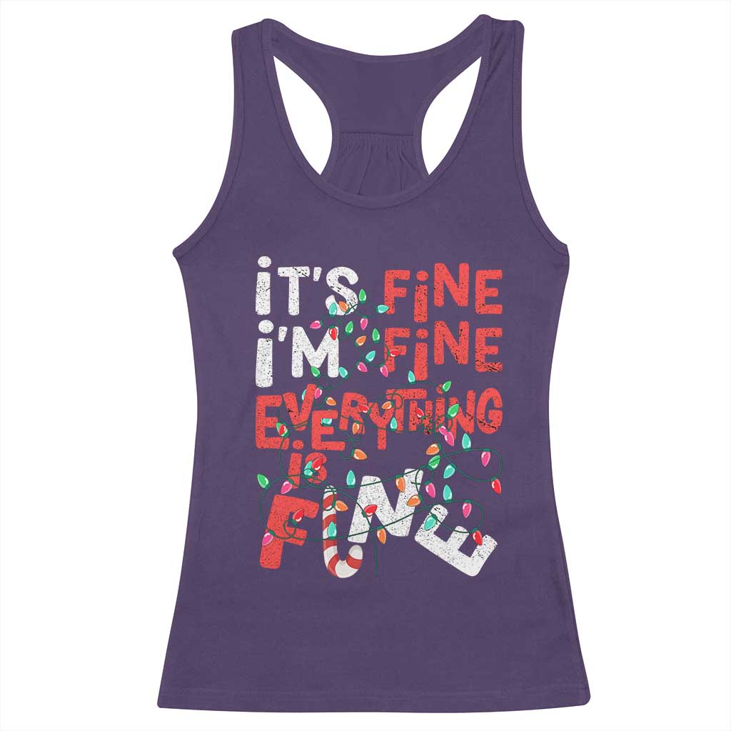 Funny Christmas Racerback Tank Top It's Fine I'm Fine Everthing Is Fine Xmas Lights TS02 Purple Print Your Wear