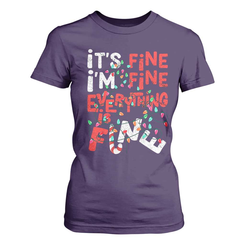 Funny Christmas T Shirt For Women It's Fine I'm Fine Everthing Is Fine Xmas Lights TS02 Purple Print Your Wear