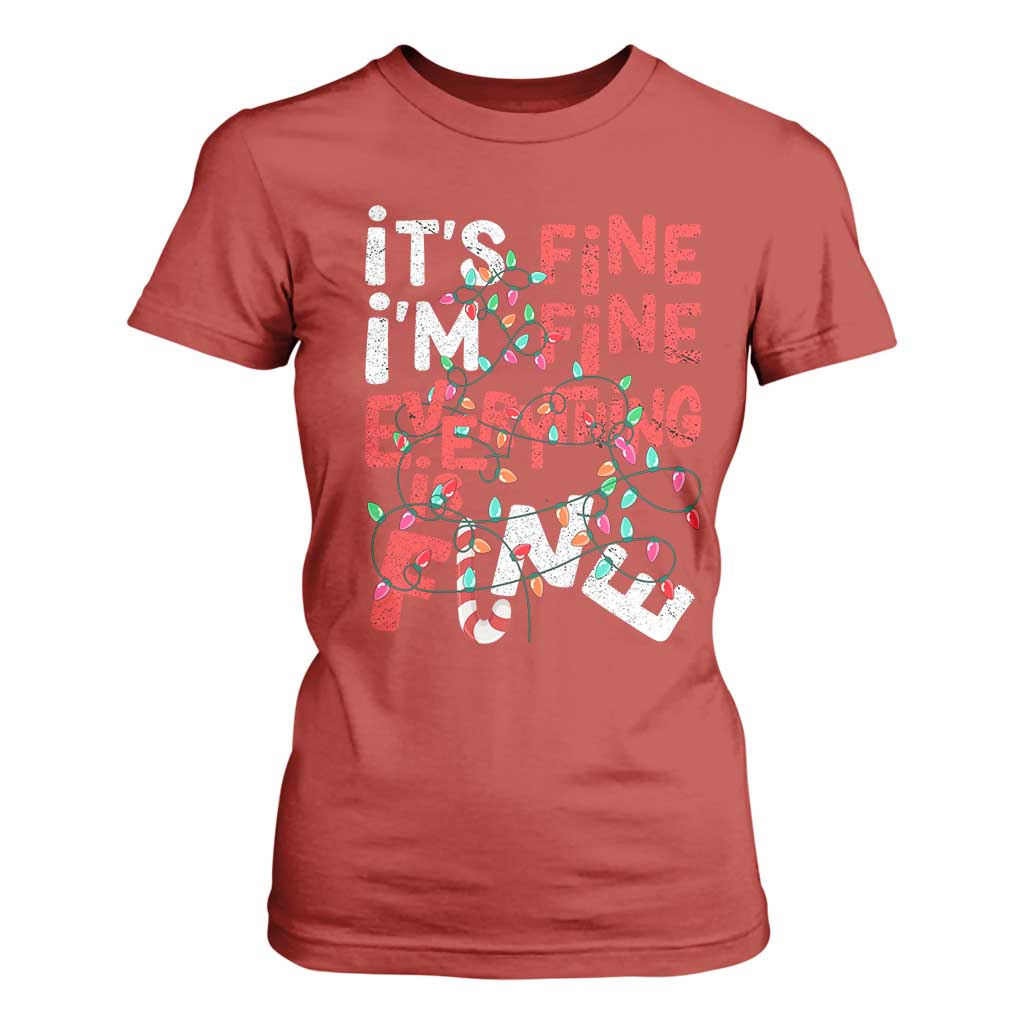 Funny Christmas T Shirt For Women It's Fine I'm Fine Everthing Is Fine Xmas Lights TS02 Red Print Your Wear