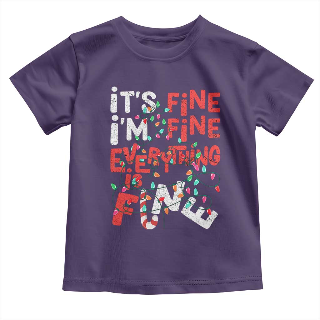 Funny Christmas Toddler T Shirt It's Fine I'm Fine Everthing Is Fine Xmas Lights TS02 Purple Print Your Wear