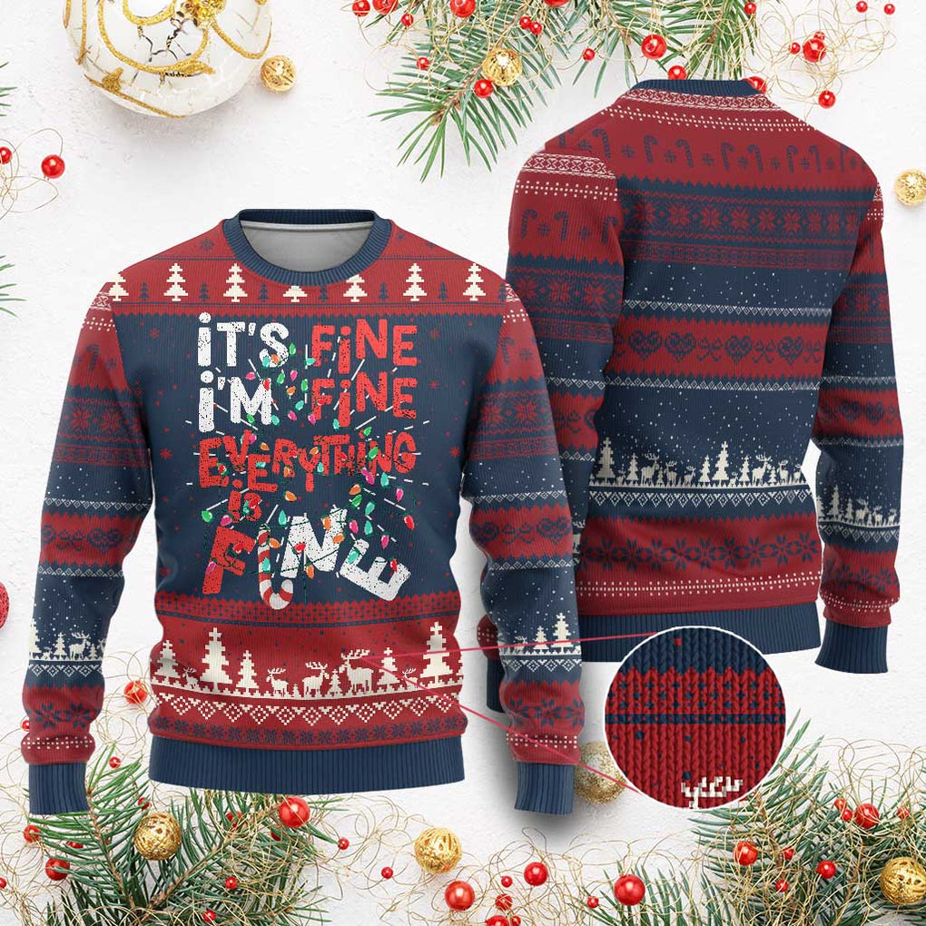 Funny Christmas Ugly Christmas Sweater It's Fine I'm Fine Everthing Is Fine Xmas Lights TS02 Burgundy Print Your Wear