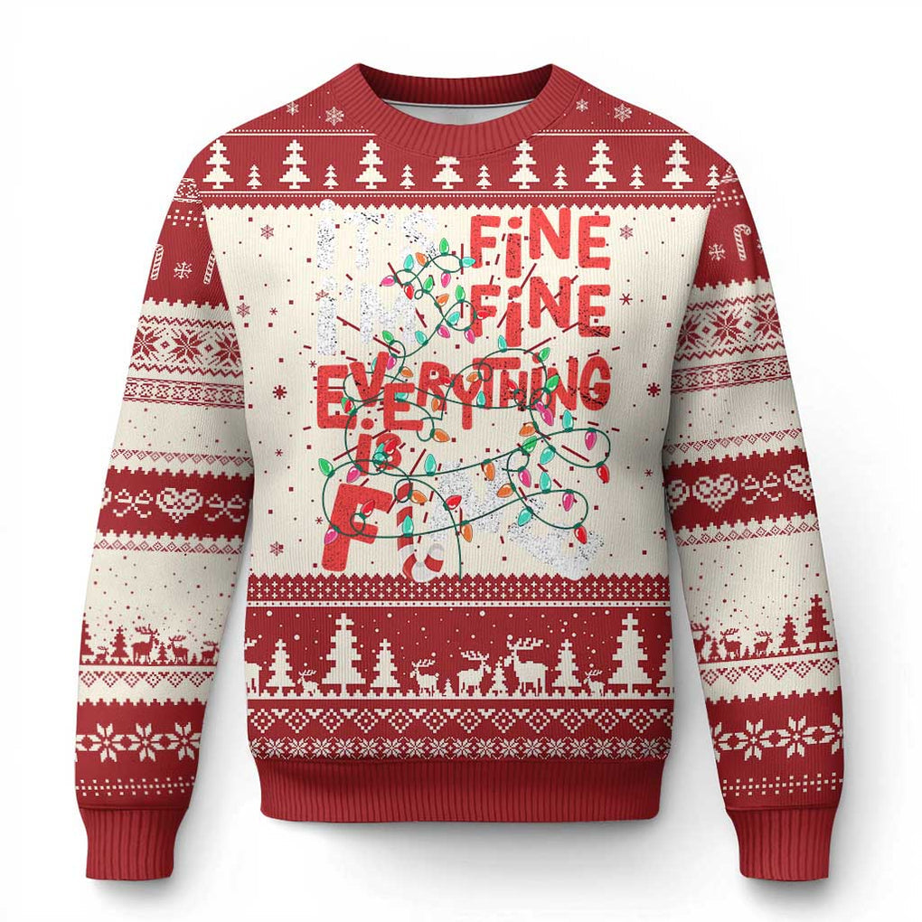 Funny Christmas Ugly Christmas Sweater It's Fine I'm Fine Everthing Is Fine Xmas Lights TS02 Red Print Your Wear