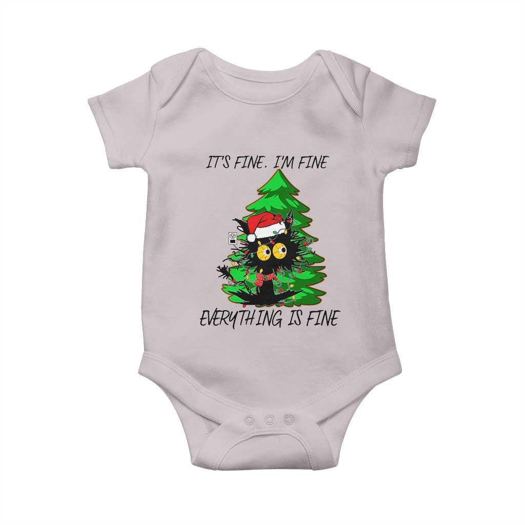 Black Cat Christmas Baby Onesie It's Fine I'm Fine Everthing Is Fine Funny Xmas TS02 Ice Gray Print Your Wear