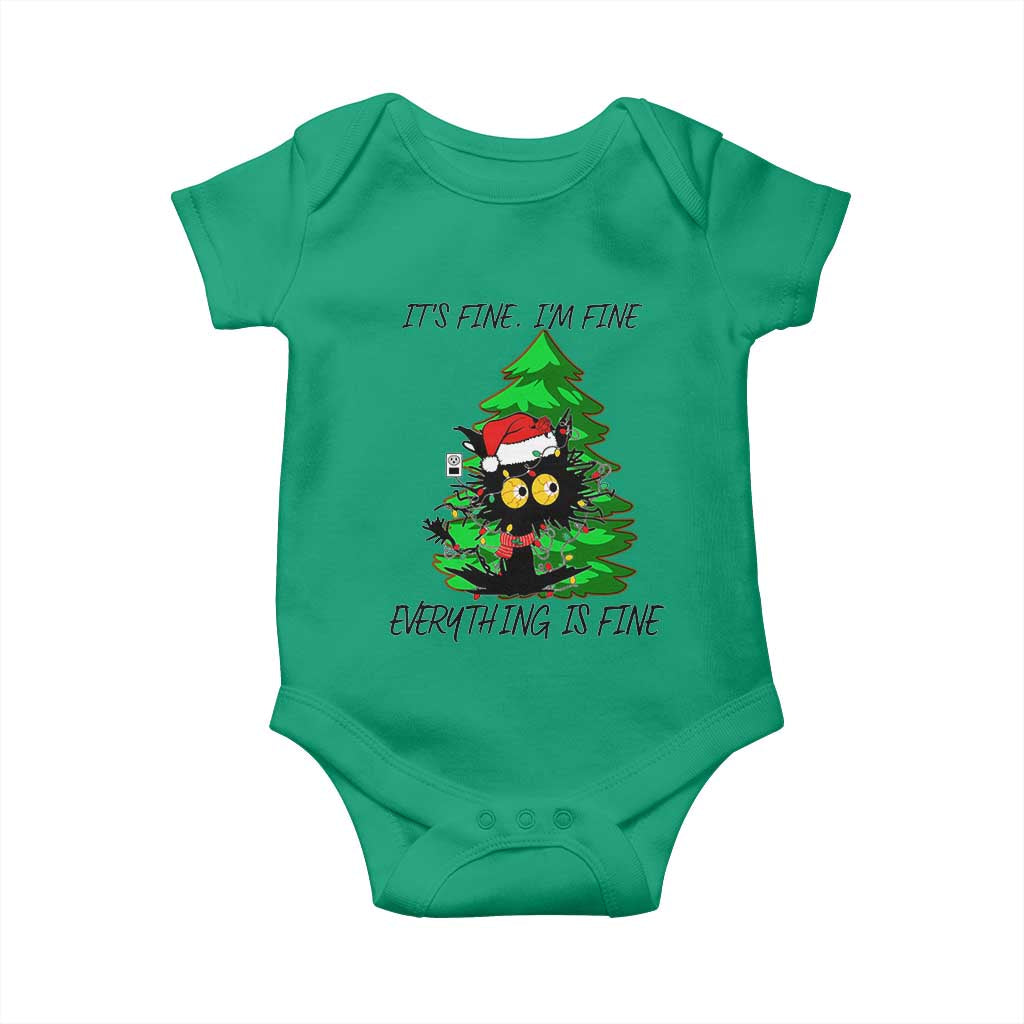 Black Cat Christmas Baby Onesie It's Fine I'm Fine Everthing Is Fine Funny Xmas TS02 Irish Green Print Your Wear