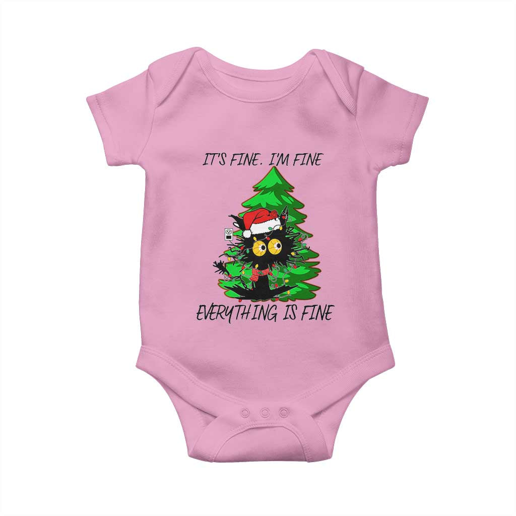 Black Cat Christmas Baby Onesie It's Fine I'm Fine Everthing Is Fine Funny Xmas TS02 Light Pink Print Your Wear