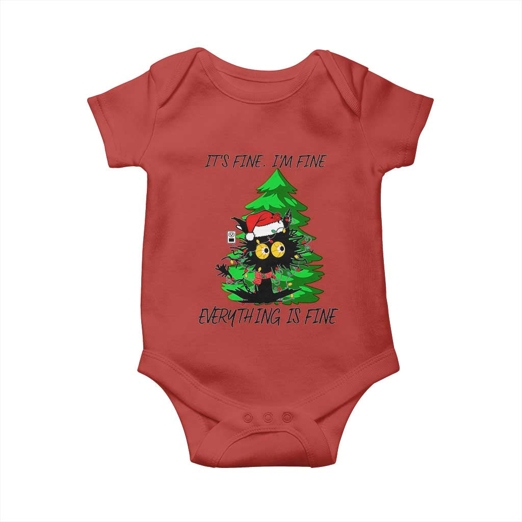 Black Cat Christmas Baby Onesie It's Fine I'm Fine Everthing Is Fine Funny Xmas TS02 Red Print Your Wear