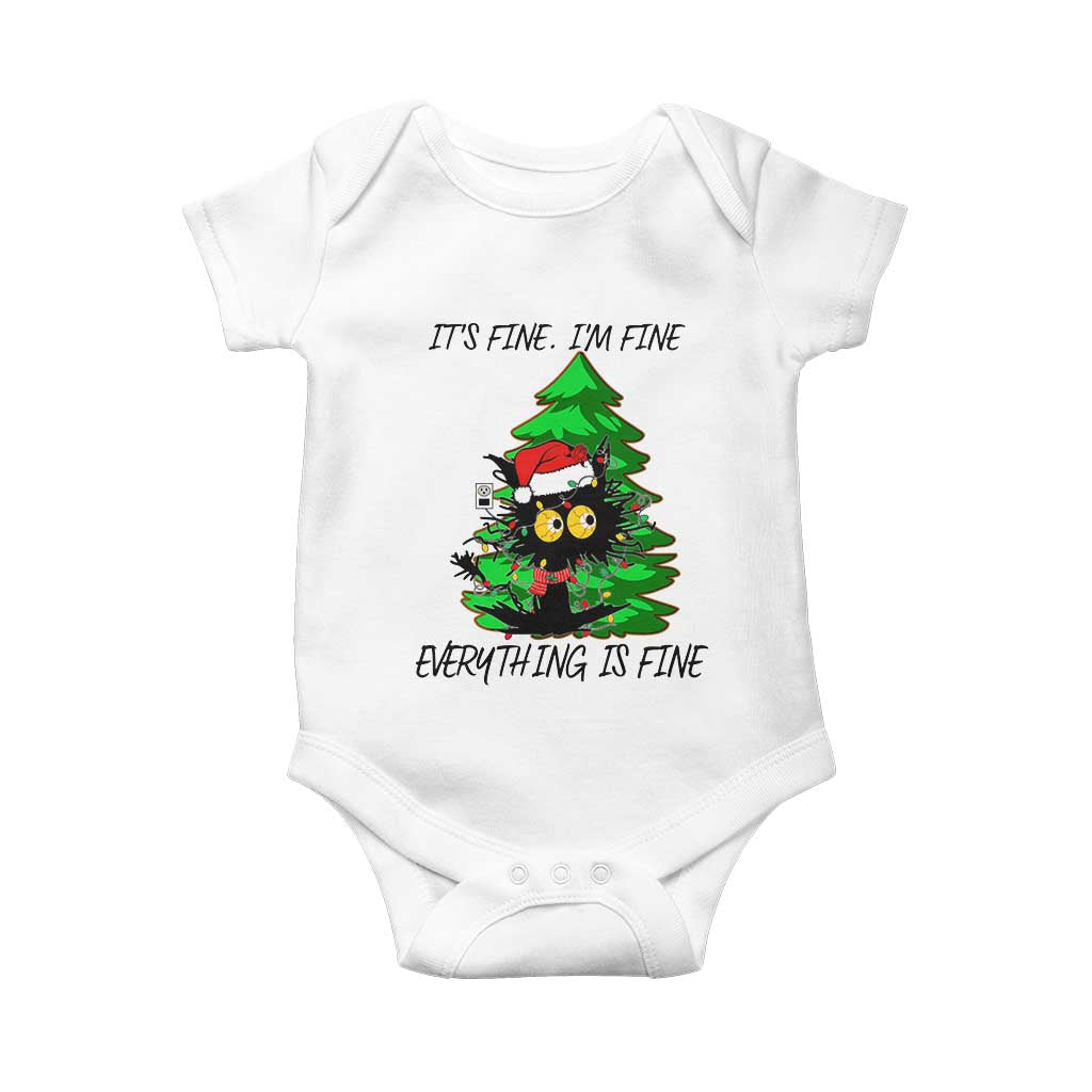 Black Cat Christmas Baby Onesie It's Fine I'm Fine Everthing Is Fine Funny Xmas TS02 White Print Your Wear