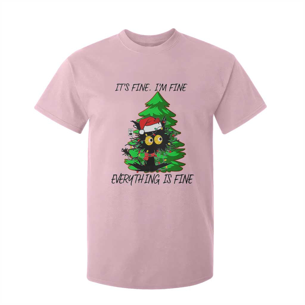 Black Cat Christmas T Shirt For Kid It's Fine I'm Fine Everthing Is Fine Funny Xmas TS02 Light Pink Print Your Wear