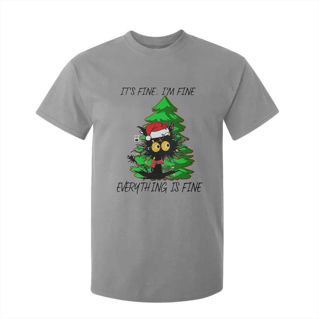 Black Cat Christmas T Shirt For Kid It's Fine I'm Fine Everthing Is Fine Funny Xmas TS02 Sport Gray Print Your Wear