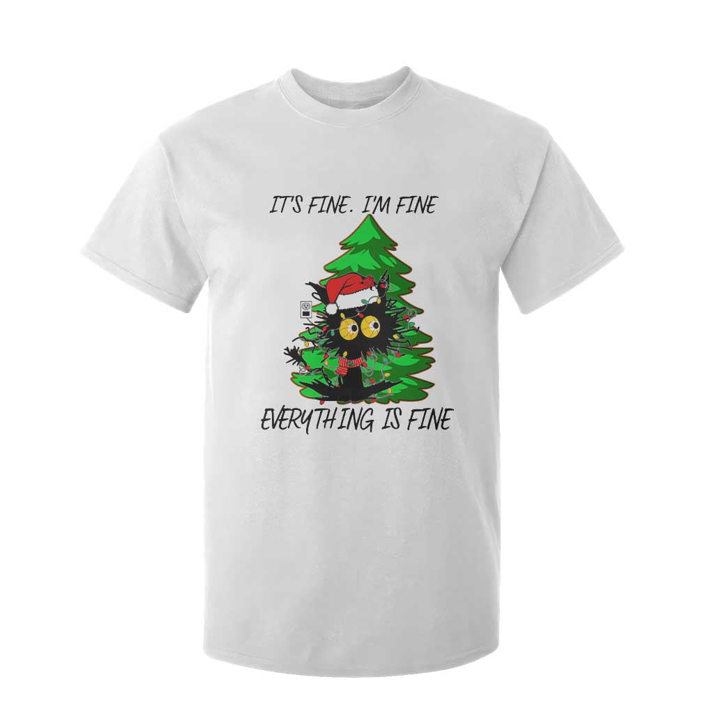 Black Cat Christmas T Shirt For Kid It's Fine I'm Fine Everthing Is Fine Funny Xmas TS02 White Print Your Wear