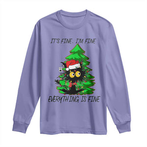 Black Cat Christmas Long Sleeve Shirt It's Fine I'm Fine Everthing Is Fine Funny Xmas TS02 Violet Print Your Wear