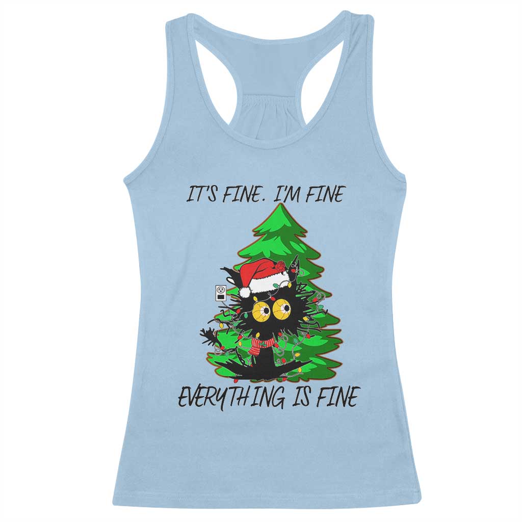 Black Cat Christmas Racerback Tank Top It's Fine I'm Fine Everthing Is Fine Funny Xmas TS02 Light Blue Print Your Wear