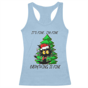 Black Cat Christmas Racerback Tank Top It's Fine I'm Fine Everthing Is Fine Funny Xmas TS02 Light Blue Print Your Wear