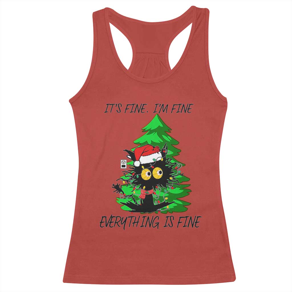 Black Cat Christmas Racerback Tank Top It's Fine I'm Fine Everthing Is Fine Funny Xmas TS02 Red Print Your Wear