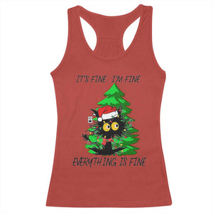 Black Cat Christmas Racerback Tank Top It's Fine I'm Fine Everthing Is Fine Funny Xmas TS02 Red Print Your Wear